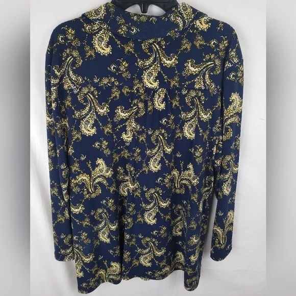 Charter Club Navy and Yellow Paisley Print Button Down Shirt Sz L - Picture 5 of 10